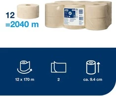Tualetinis popierius Tork Mini Jumbo T2 (120377) natūralios spalvos tualetinio popieriaus ritinys Advanced