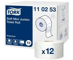 Tualetinis popierius Tork Premium Soft Jumbo Mini T2 (110253), baltos spalvos, 2 sluoksniai, 170 m, 1214 lapelių