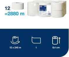 Tualetinis popierius Tork Universal Jumbo Mini T2 (120161), pilkos spalvos, 1 sluoksnis, 240 m, 1200 lapelių