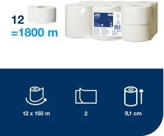 Tualetinis popierius Tork Universal Jumbo Mini T2, baltos spalvos, 110298, 2 sluoksniai, 150 m