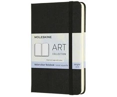 Užrašų knygelė Moleskine, 9x14cm, baltais akvareliniais lapais, kietu viršeliu, juodos spalvos