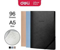 Užrašų knygutė DELI , A5, 96lapų, langeliais, pu-viršelis, įvairių spalvų