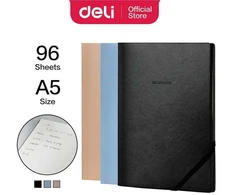 Užrašų knygutė DELI , A5, 96lapų, langeliais, pu-viršelis, įvairių spalvų