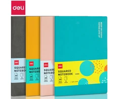 Užrašų knygutė DELI EN136G A5 96 lapų 5x5 langeliais, minkštas PU viršelis, oranžinės spalvos