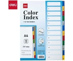 Skiriamieji lapai DELI A4 1-12, plastikiniai, spalvoti