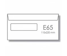 Vokai E65, 10x220mm, 75g, su langeliu kairėje pusėje 30×90, su nuplėšiama juostele, baltos spalvos, 25vnt