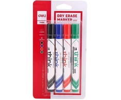 Žymeklių rinkinys baltai lentai Deli U00101, 4 spalvos, apvalus galiukas, 2mm