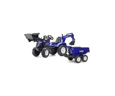 Pedalinis traktorius FALK New Holland su priekaba mėlynas