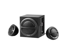 Kompiuterio kolonėlės Fenda F&amp;D A111X 2.1 daugialypės terpės garsiakalbiai, 35 W RMS (11 Wx2 + 13 W), 2x4 colių palydovai + 4 colių žemųjų dažnių garsiakalbis, BT 5.0 / AUX / USB / FM / nuotolinio valdymo pultas / medinis / Juodas