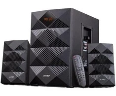 Kompiuterio kolonėlės Fenda F&amp;D A180X 2.1 daugialypės terpės garsiakalbiai, 42W RMS (14Wx2+14W), 2x3'' palydovai + 5,25'' žemųjų dažnių garsiakalbis, BT 5.0/AUX/USB/FM/LED Ekranas/Nuotolinio valdymo pultas/Medinis/Juodas