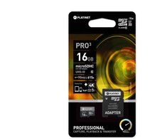 Atminties korta Platinet MicroSD 16GB (class10 UHS-III 90MB/s) + SD Adapteris