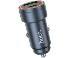 Automobilinis įkroviklis Hoco 2 x USB C PD QC3.0 45W NZ16B metalinis pilkas