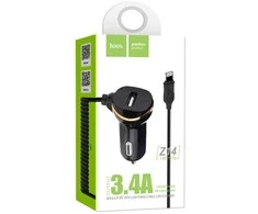 Įkroviklis automobilinis Hoco Z14 USB + "lightning" (5V 3.1A) juodas