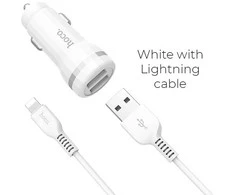 Įkroviklis automobilinis Hoco Z27 USB + "lightning" (5V 2.4A) baltas
