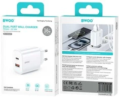Įkroviklis Bwoo (CDA207) (1xUSB-C; 1xUSB 36W) baltas
