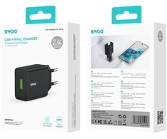 Įkroviklis Bwoo (CDA249) (1xUSB 2.4A) juodas