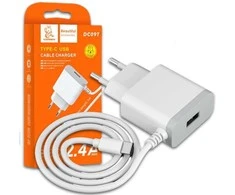 Įkroviklis Denmen (DC09T-W) + type-C kabelis (1xUSB 2.4A) baltas