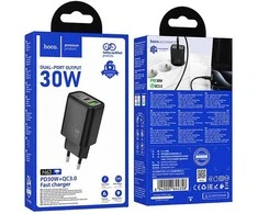 Phone charger Hoco USB A + USB C QC3.0 PD 3A 30W N63 juodas