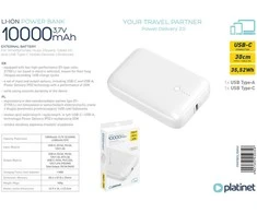 Išorinė baterija POWER BANK Platinet 10000mAh (1xUSB; 1xType-C; 20W) balta