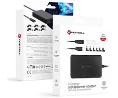 Universalus įkroviklis nešiojamiems kompiuteriams FORCELL F-ENERGY E856 90W (6 antgalių, tinka daugeliui kompiuterių) juodas