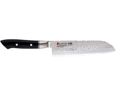 KASUMI Kaltas japoniškas Santoku peilis, ilgis 18 cm, kalamas plienas VG-10 HM