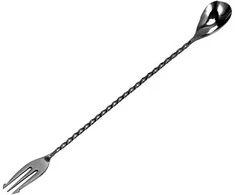 BAR PROFESSIONAL Barmeno šaukštas su šakute, 30 cm ilgio, juodas