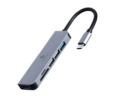GEMBIRD A-CM-COMBO6-02 kelių prievadų adapteris C tipo USB 6in1 šakotuvas + HDMI + kortelių skaitytuvas