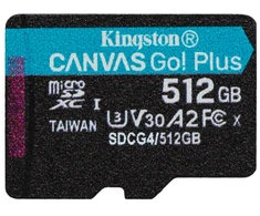 „Kingston Technology“ 512 GB „Micro SDXC Canvas Go Plus Gen4 200R A2 U3“ atminties kortelė be ADP