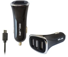 Beline Ład. sam. 3xUSB + microUSB 4A juodos spalvos