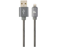 GEMBIRD CC-USB2S-AMLM-1M-BG Gembird Premium spiralinis metalinis 8 kontaktų įkrovimo ir duomenų kabelis, 1m, metalinis-pilkas