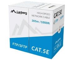 Kabelis FTP Lanberg LCF5-10CC-0305-S (F/UTP, RJ45 - F/UTP, RJ45 , F/UTP, 305m, 5e, pilka spalva)