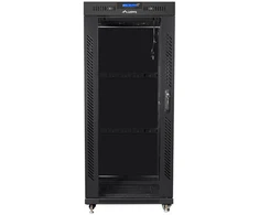 LANBERG FF01-8227-12BL laisvai pastatomas stovas 19 colių savaime surenkamas plokščias paketas 27U/800x1200mm juodas stiklinių durų LCD