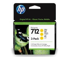 Hewlett Packard (HP) HP 712 geltonos spalvos 3 rašalo kasečių pakuotė, 29 ml, skirtos „DesignJet Studio“, T210, T230, T250, T630, T650