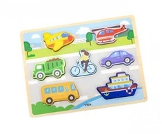 VIGA Medinė Dėlionė Montessori 2in1 Transporto Priemonės