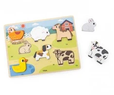 Viga medinė Montessori dėlionė 2in1 Ferma