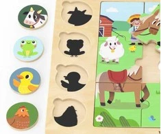Viga Toys Mediniai dėlionės puzzle VIGA Atspėk iš šešėlio ferma 17 detalių