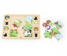Viga Toys Mediniai dėlionės puzzle VIGA Atspėk iš šešėlio ferma 17 detalių