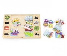 Viga Toys VIGA Medinė Dėlionė Spėk pagal Šešėlį - Transporto Priemonės 17 el.