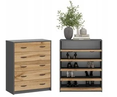 Sarafurniture Batų Spintelė Su Stalčiais 5K Grafito Ąžuolo Spalva 74x35x85
