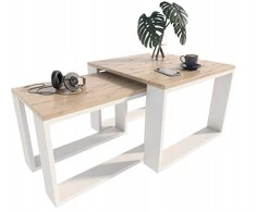 Ištraukiamų stalų komplektas kavos staliukas svetainei Loft ARTISAN Baltas