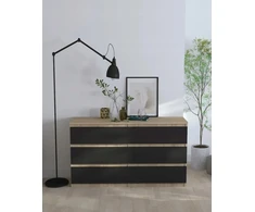 Komoda 120 cm su 6 stalčiais – Sonoma ąžuolas / juoda