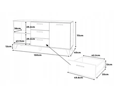 Komoda OSLO 150 cm – balta / Wotan ąžuolas, skandinaviško stiliaus
