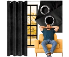 Moredeco Aksominė užuolaida Velvet 140 × 250 cm – juoda/smėlio/grafito/mėlyna/žalia spalva, blackout, su žiedais 1 vnt.