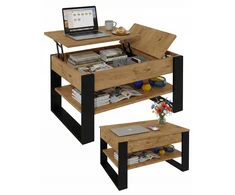 Pakeliamas kavos staliukas T-BOX, Lancelot ąžuolo / juodos spalvos, 92 x 54,2 x 45–63 cm