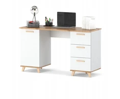 Rašomasis stalas Oslo 138 x 50 x 75 cm, baltas, 3 stalčiai, 1 durelės, skandinaviško stiliaus
