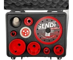 Rinkinys plytelių gręžimui SENDI Extreme 20/25/35/40/55/68 mm + deimantinis diskas Ø125 mm + freza 20-50 mm + adapteris M14