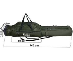 140 cm Gold Fisher meškerės užvalkalas, 3 skyriai