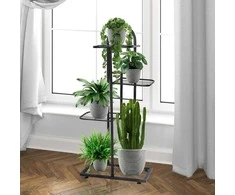 4 pakopų stovas gėlių vazonams, juodas metalas, 92 cm
