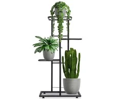 4 pakopų stovas gėlių vazonams, juodas metalas, 92 cm