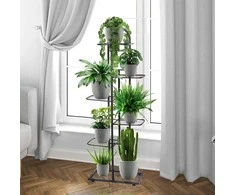 6 pakopų stovas gėlių vazonams, juodas metalas, 118 cm